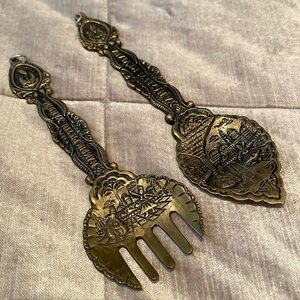Antique Vintage 1950’s Brass Turkish Whirling Dervish Fork & Spoon Salad Decor